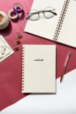 A5 Spiralli Sert Kapak Keten Düz Çizgisiz Tarihsiz Not Defteri Krem - Görsel 4