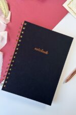 A5 Spiralli Sert Kapak Keten Düz Çizgisiz Tarihsiz Not Defteri Siyah - Görsel 3