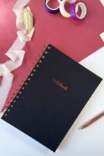 A5 Spiralli Sert Kapak Keten Düz Çizgisiz Tarihsiz Not Defteri Siyah - Görsel 4