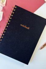 A5 Spiralli Sert Kapak Keten Düz Çizgisiz Tarihsiz Not Defteri Siyah - Görsel 5